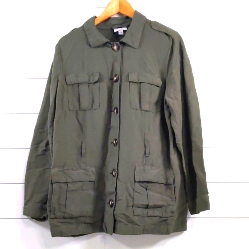 J. Jill Women's Olive Green Jacket Linen Blend Size M EUC